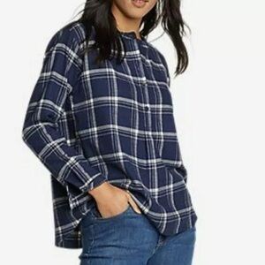 Eddie Bauer Blue White Plaid Fremont Flannel Popover Cross Over Back Size Large
